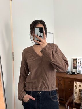 MM6 Maison Margiela Brown V-Neck Long Sleeve Blouse
